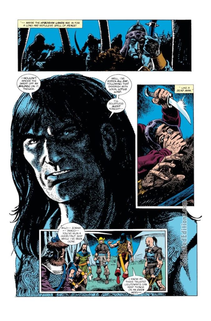 Conan the Barbarian #274, pg. 2; pencils, Mike Docherty; inks, Ricardo Villagran, Milo, Drago, Zorka