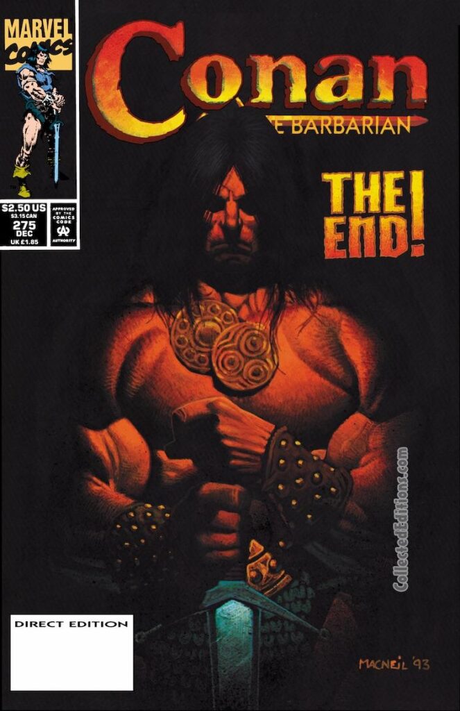 Conan the Barbarian #275 cover; pencils and inks, Colin MacNeil, The End, last issue