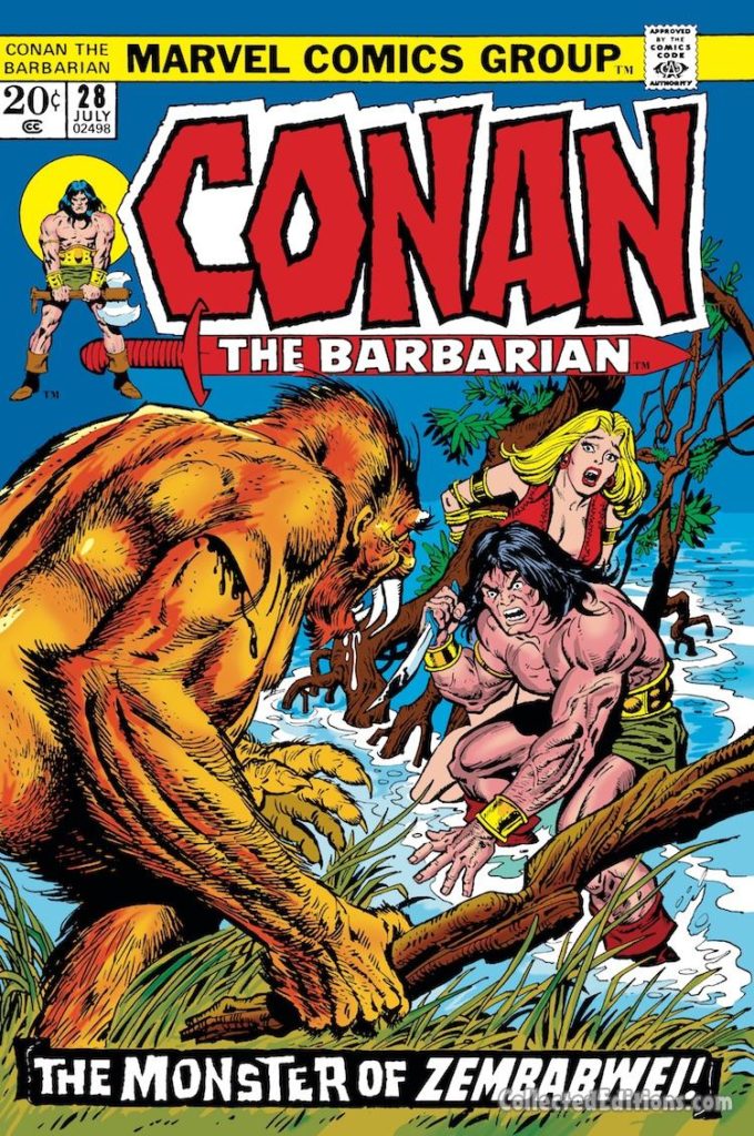 Conan the Barbarian #28 cover; pencils, Gil Kane; inks, Ernie Chan; The Monster of Zembabwe