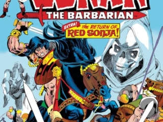 Conan the Barbarian #48 cover; pencils, Gil Kane; inks, Dick Giordano; Red Sonja