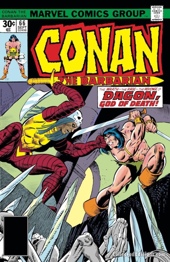 Conan the Barbarian #66 cover; pencils, Gil Kane; inks, Dan Adkins