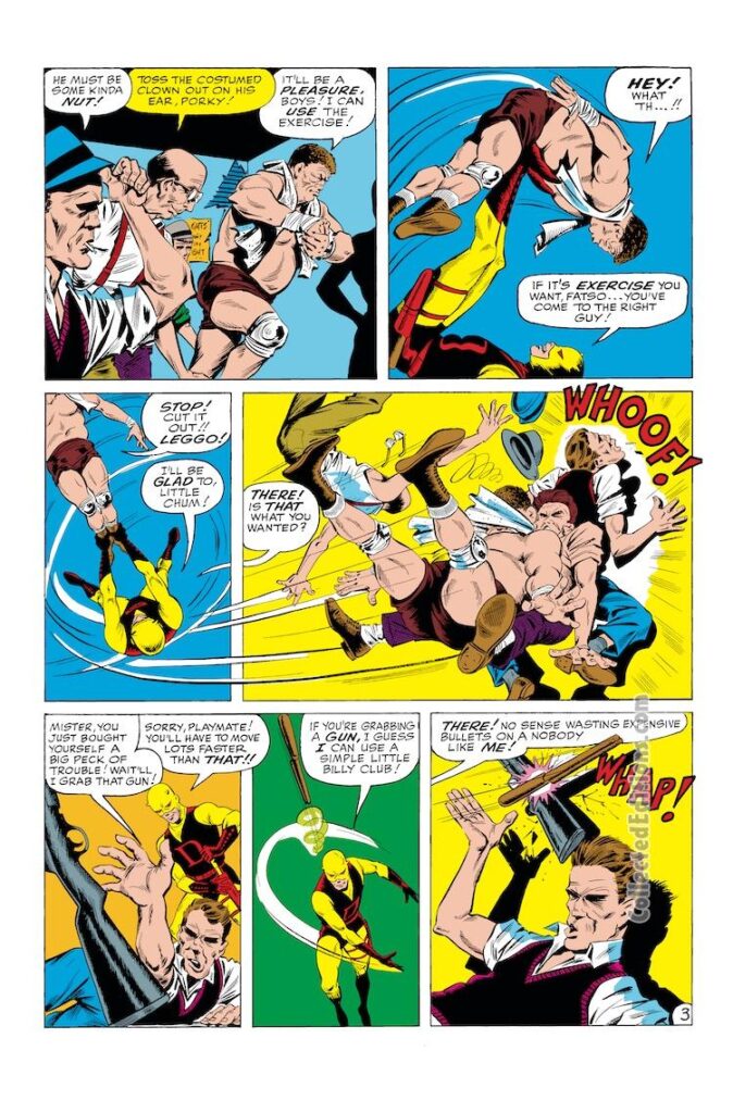Daredevil #1, pg. 3; pencils and inks, Bill Everett; yellow costume, billy club