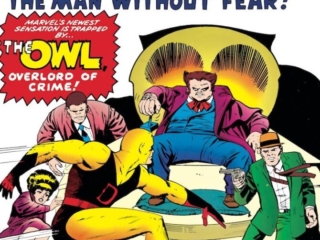 Daredevil #3 cover; pencils, Jack Kirby; inks, Vince Colletta ; The Owl, overlord of crime