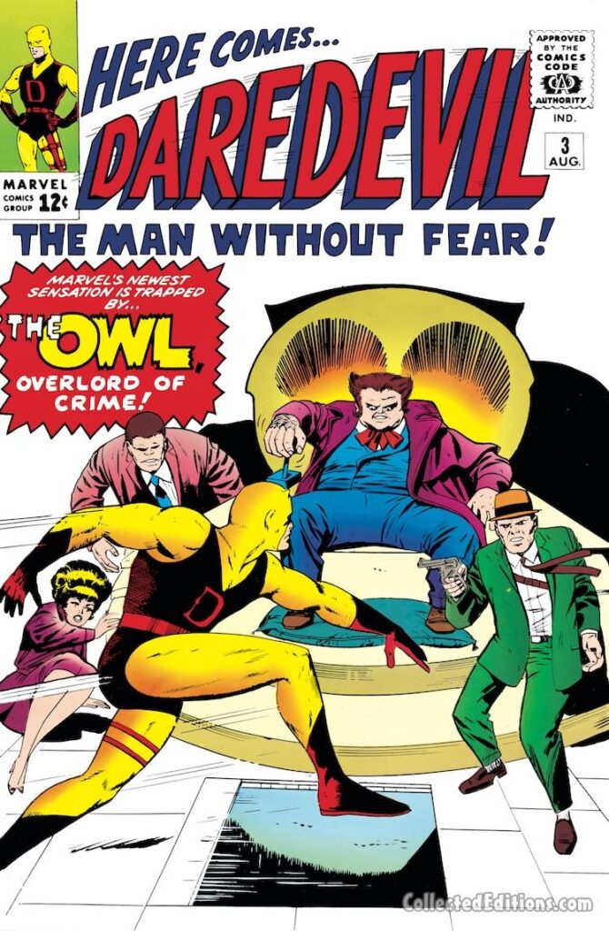 Daredevil #3 cover; pencils, Jack Kirby; inks, Vince Colletta ; The Owl, overlord of crime