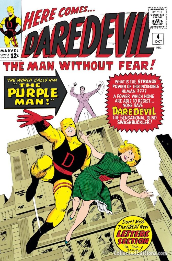 Daredevil #4 cover; pencils, Jack Kirby; inks, Vince Colletta; Killgrave the Purple Man, Karen page