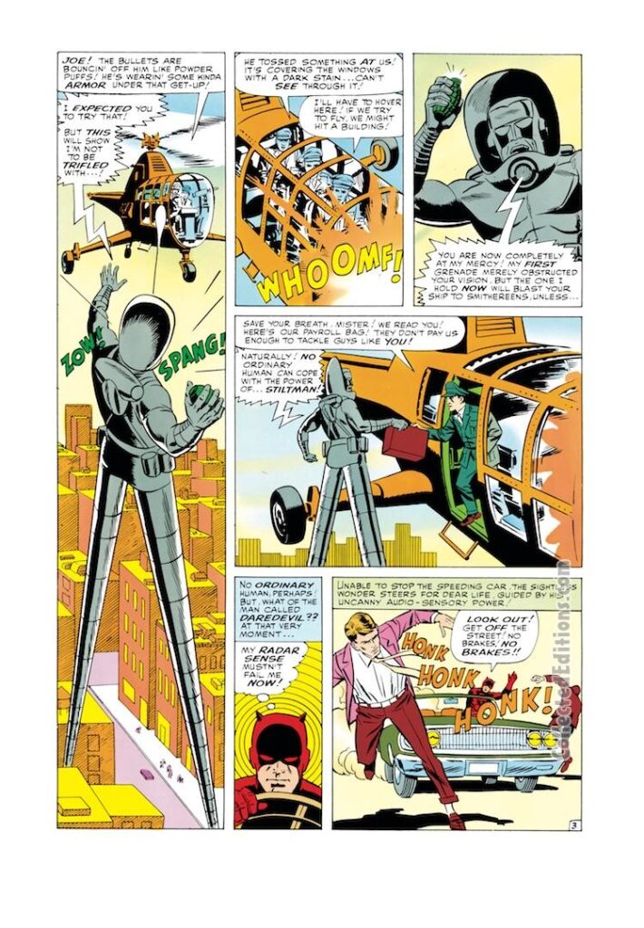 Daredevil #8, pg. 3; pencils and inks, Wally Wood; Stilt-Man, radar sense