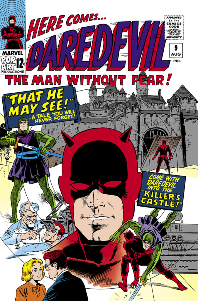 Daredevil #9 cover; pencils and inks, Wally Wood; That He May See, Come with Daredevil into the Killer’s Castle, Klaus Kruger, Karen Page, Matt Murdock, romance