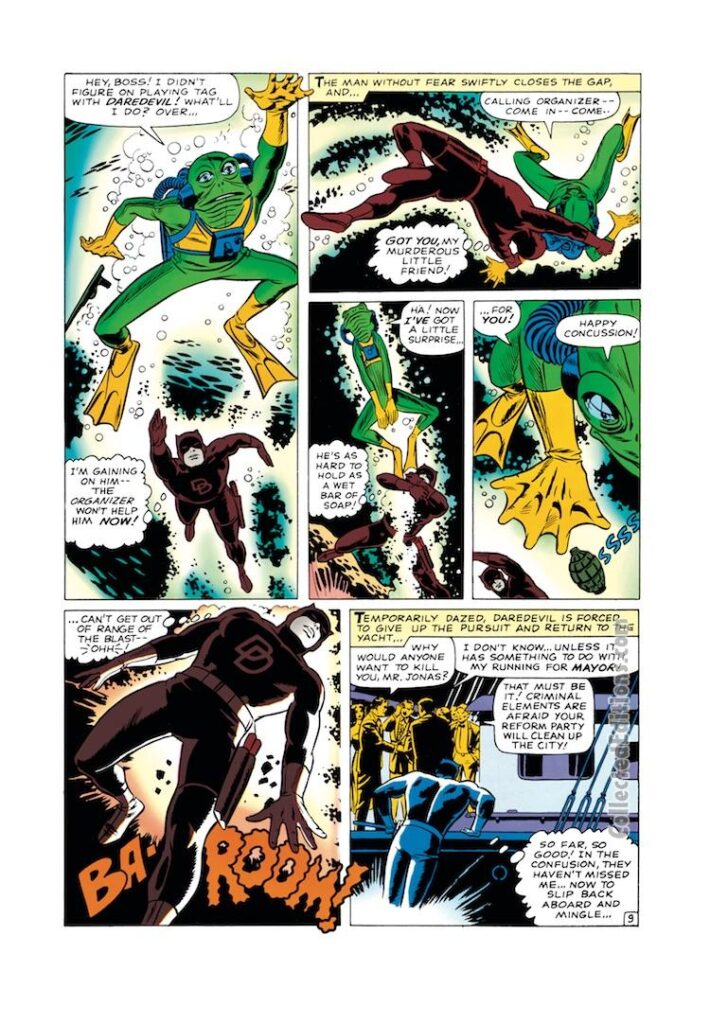 Daredevil #10, pg. 9; layouts, Bob Powell; pencils and inks, Wally Wood; Frog-Man, Ani-Men