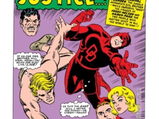 Daredevil #14, pg. 1; pencils, John Romita Sr.; inks, Frank Giacoia; Ka-Zar, Plunderer, Foggy Nelson, Karen Page, Stan Lee