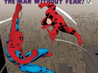 Daredevil #16 cover; pencils, John Romita Sr.; inks, Frank Giacoia; Spider-Man