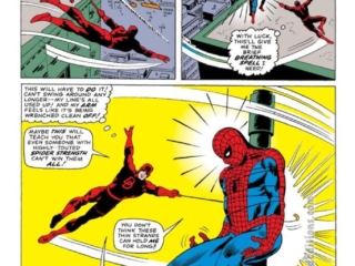 Daredevil #16, pg. 15; pencils, John Romita Sr.; inks, Frank Giacoia; Spider-Man