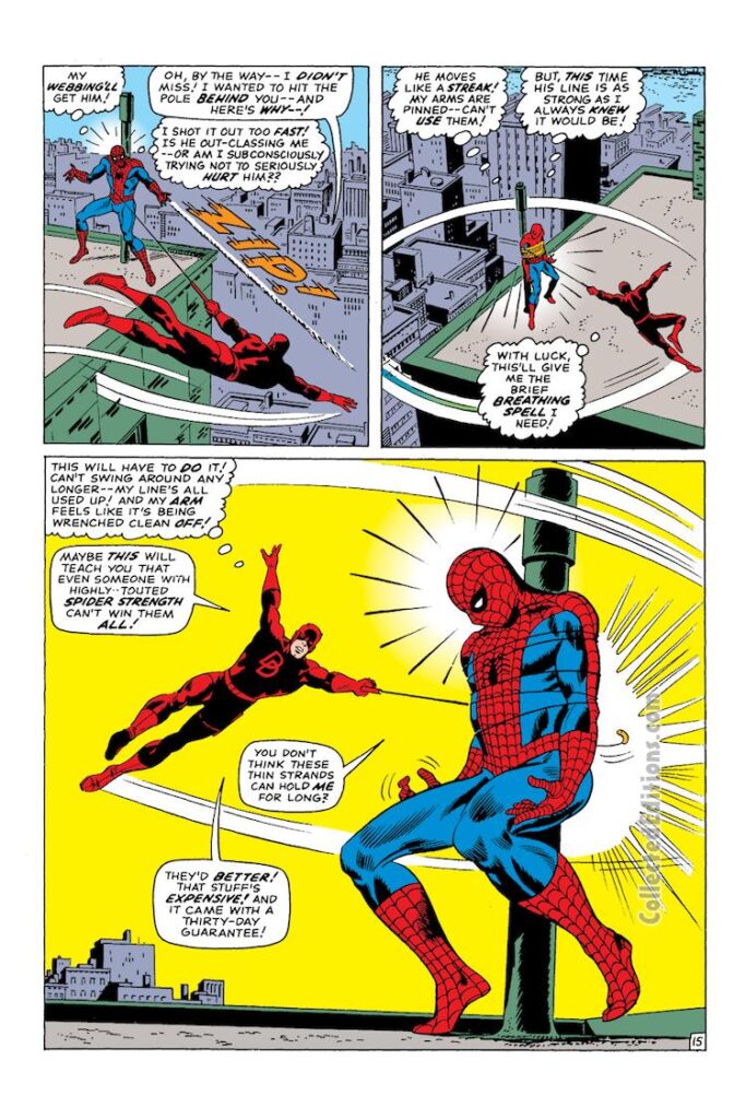 Daredevil #16, pg. 15; pencils, John Romita Sr.; inks, Frank Giacoia; Spider-Man