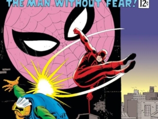 Daredevil #17 cover; pencils, John Romita Sr.; inks, Frank Giacoia; None are so blind, Masked Marauder