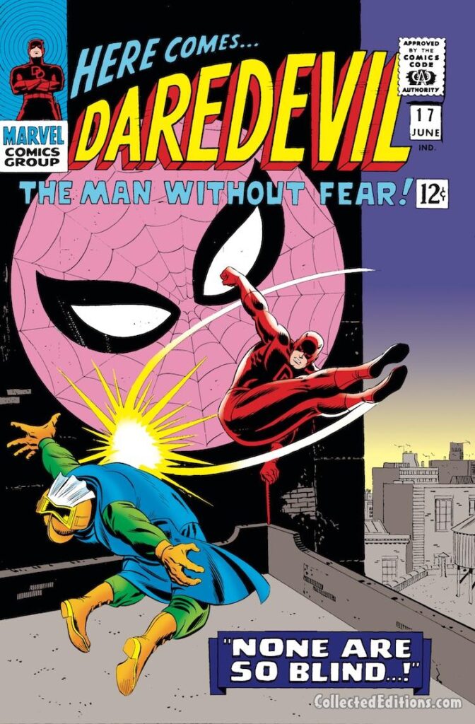 Daredevil #17 cover; pencils, John Romita Sr.; inks, Frank Giacoia; None are so blind, Masked Marauder