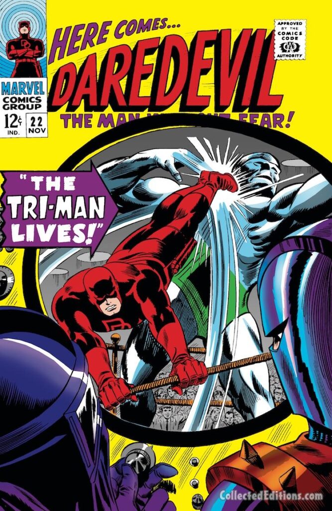 Daredevil #22 cover; pencils, Gene Colan; inks, Frank Giacoia; Tri-Man