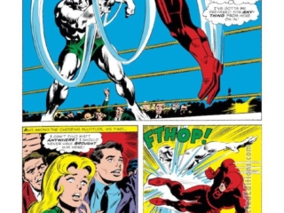 Daredevil #22, pg. 19; pencils, Gene Colan; inks, Dick Ayers, Frank Giacoia; Tri-Android, Karen Page, Foggy Nelson;