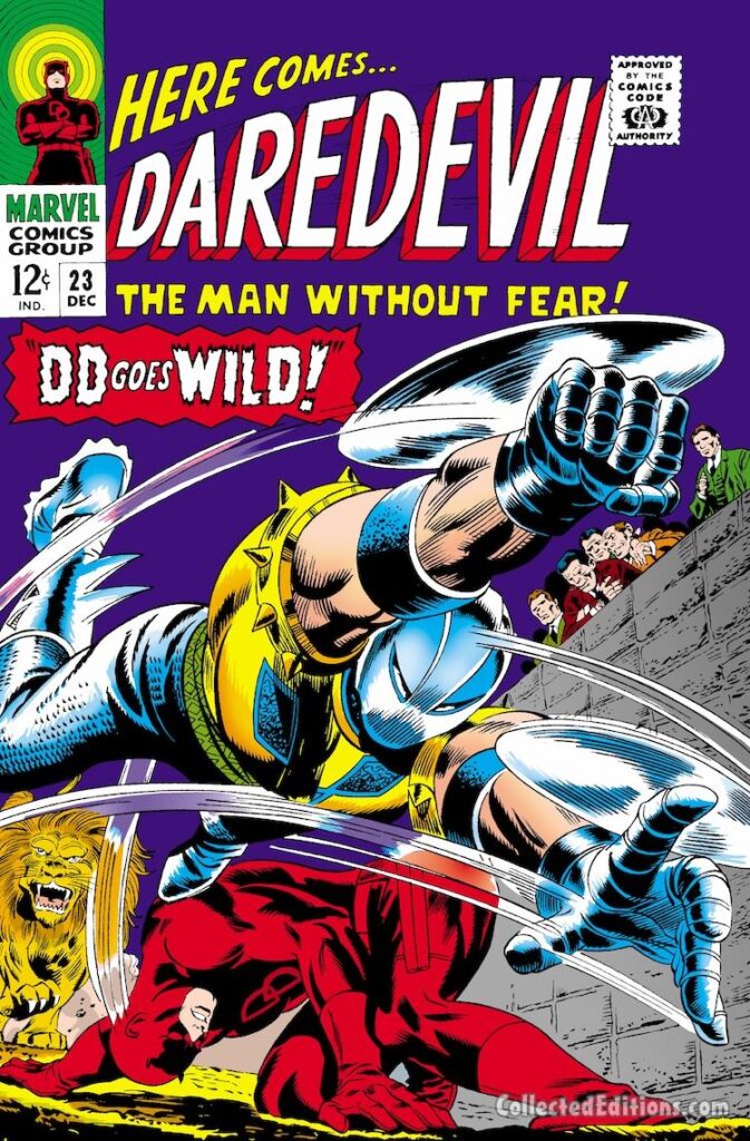 Daredevil #23 cover; pencils, Gene Colan; inks, Frank Giacoia; DD Goes Wild, Gladiator