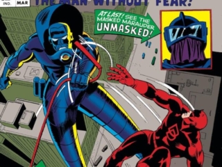Daredevil #26 cover; pencils, Gene Colan; inks, Frank Giacoia; Stilt-Man Strikes Again, Masked Marauder