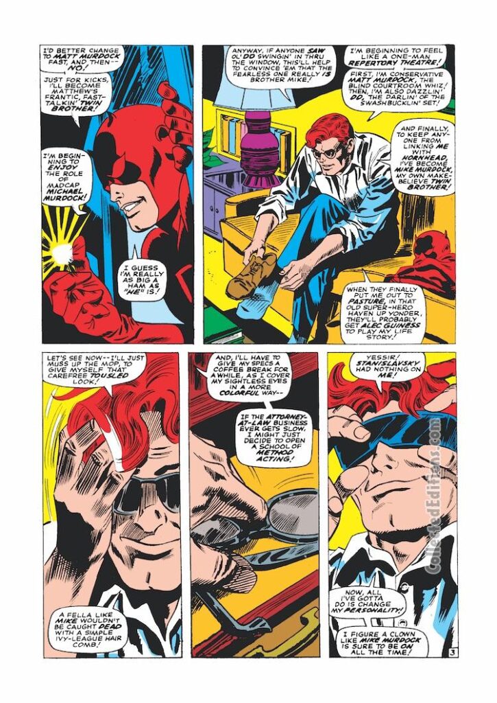 Daredevil #26, pg. 3; pencils, Gene Colan; inks, Frank Giacoia; first appearance of Mike Murdock