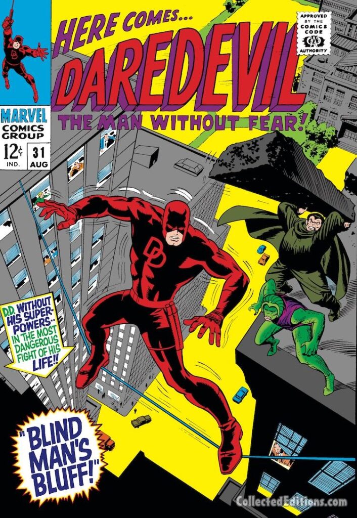 Daredevil #31 cover; pencils, Gene Colan; inks, Frank Giacoia; alterations, John Romita Sr.; Mr. Hyde, Cobra, Blind Man's Bluff