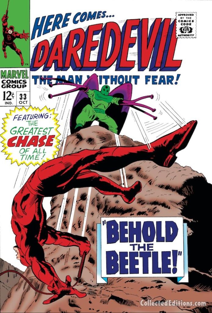 Daredevil #33 cover; pencils, Gene Colan; inks, John Tartaglione; Behold the Beetle, Abner Jenkins