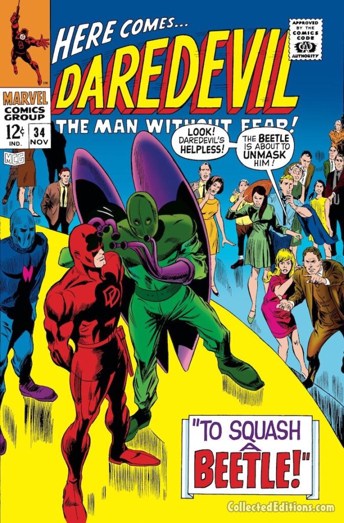 Daredevil #34 cover; pencils, Gene Colan; inks, John Tartaglione; To Squash a Beetle