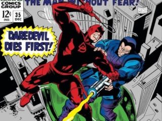 Daredevil #35 cover; pencils, Gene Colan; inks, John Tartaglione; Daredevil Dies First, the Trapster/Paste Pot Pete