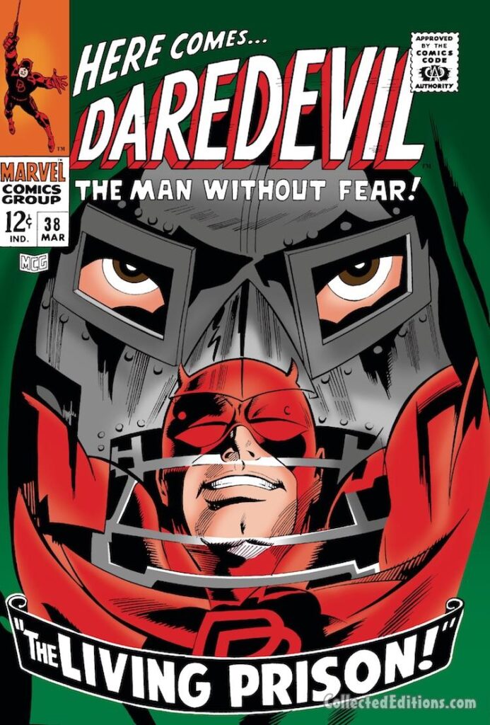 Daredevil #38 cover; pencils, Gene Colan; inks, Frank Giacoia; The Living Prison, Dr. Doom