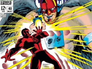 Daredevil #40 cover; pencils, Gene Colan; inks, John Tartaglione; alterations, Marie Severin; The Fallen Hero, Bird Man, Henry Hawk