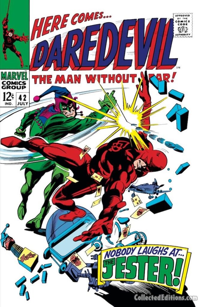 Daredevil #42 cover; pencils, Gene Colan; inks, Dan Adkins; Jester