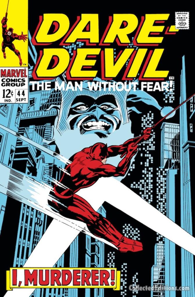 Daredevil #44 cover; pencils, Gene Colan; inks, Jim Steranko; I, Murderer, Man Without Fear, Jester
