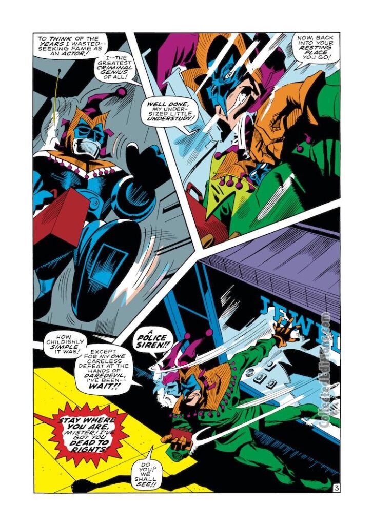 Daredevil #44, pg. 3; pencils, Gene Colan; inks, Vince Colletta; The Jester
