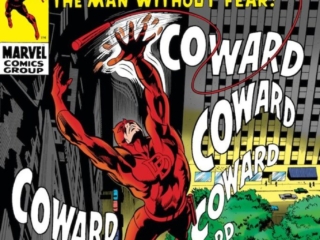 Daredevil #55 cover; pencils, Gene Colan; inks, Sam Grainger; Coward