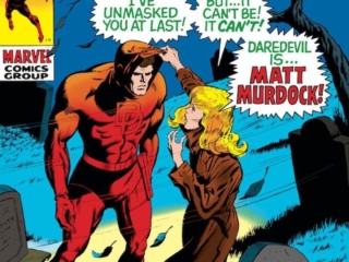 Daredevil #57 cover; pencils, Gene Colan; inks, Syd Shores; alterations, John Romita Sr.; In the Midst of Life, Karen Page, Matt Murdock unmasked