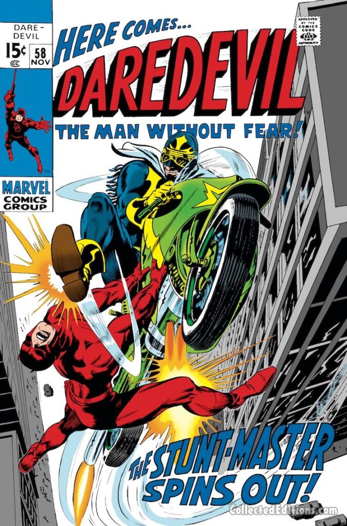 Daredevil #58 cover; pencils, Gene Colan; inks, Syd Shores; Stunt-Master