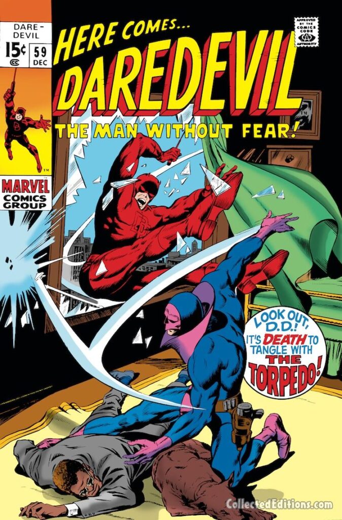 Daredevil #59 cover; pencils, Gene Colan; inks, Syd Shores; Torpedo
