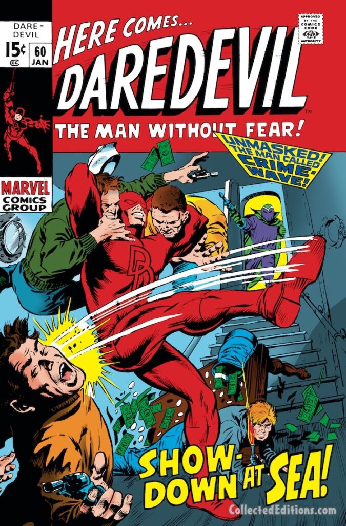 Daredevil #60 cover; pencils, Gene Colan; inks, Syd Shores; Showdown at Sea, Crime-Wave