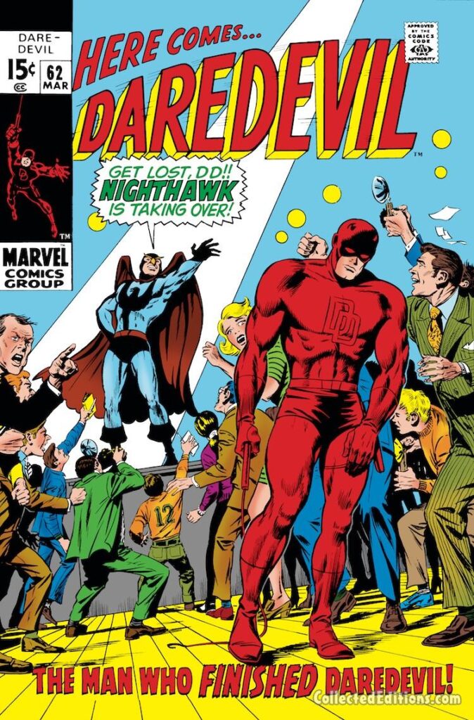 Daredevil #62 cover; pencils, Marie Severin; inks, Syd Shores; Nighthawk