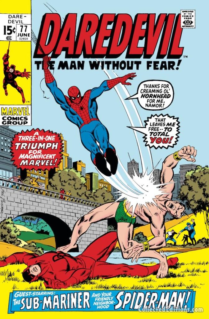 Daredevil #77 cover; pencils and inks, Sal Buscema; Sub-Mariner, Spider-Man
