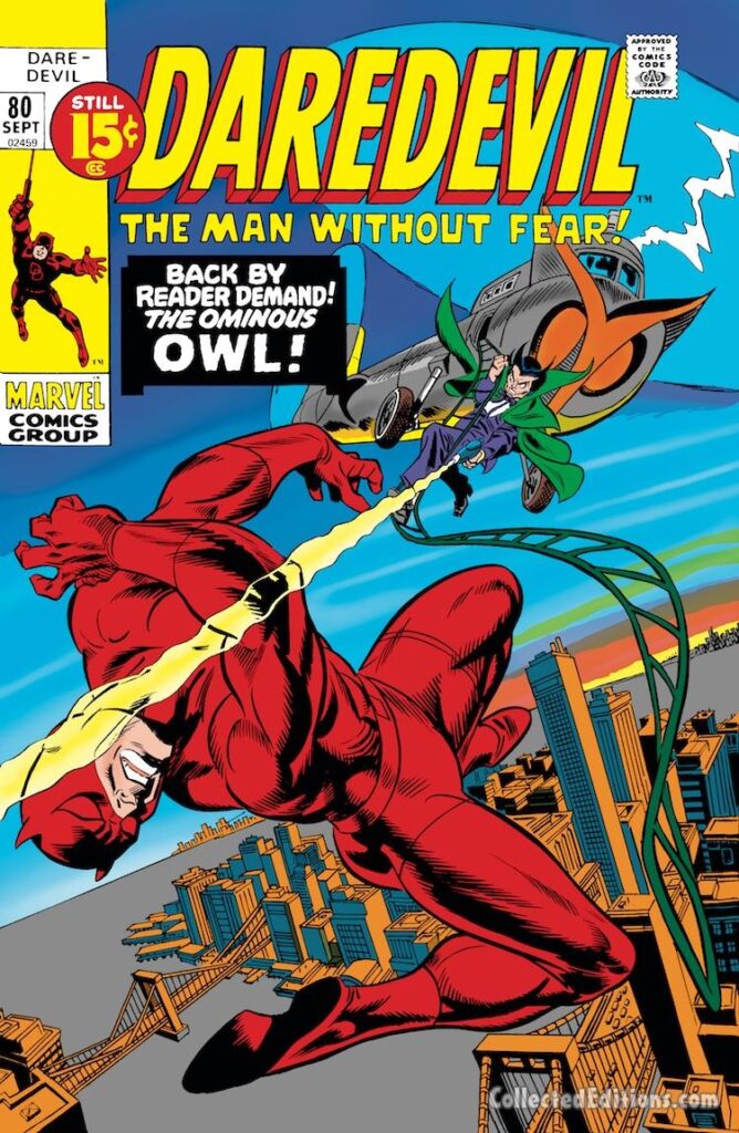 Daredevil #80 cover; layout, Marie Severin; pencils, Gil Kane; inks, Frank Giacoia; The Owl