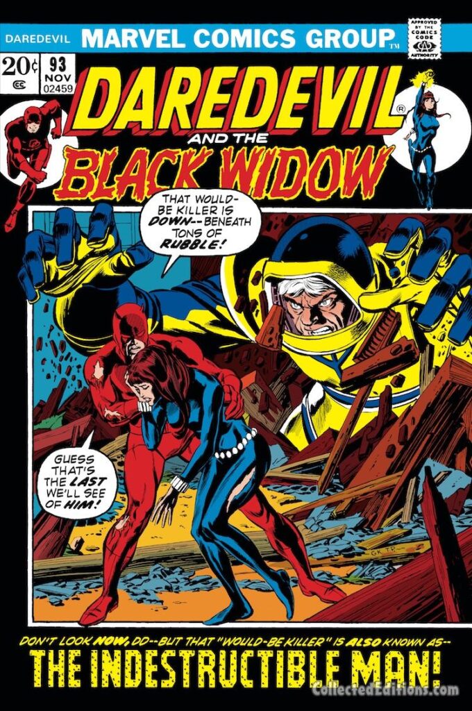 Daredevil #93 cover; pencils, Gil Kane; inks, Tom Palmer; Indestructible Man, Black Widow