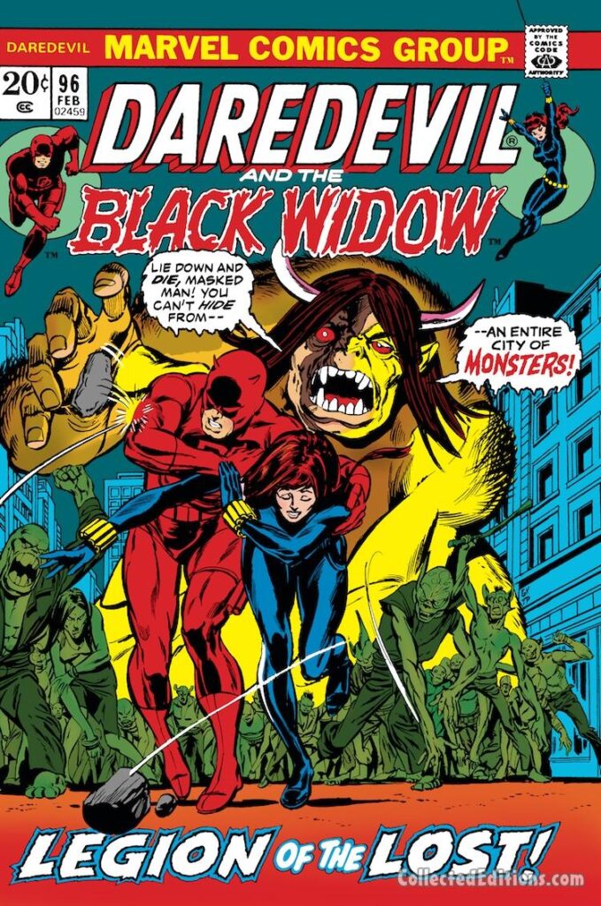 Daredevil #96 cover; pencils, Gil Kane; inks, Tom Palmer; Legion of the Lost, Man-Bull, Black Widow