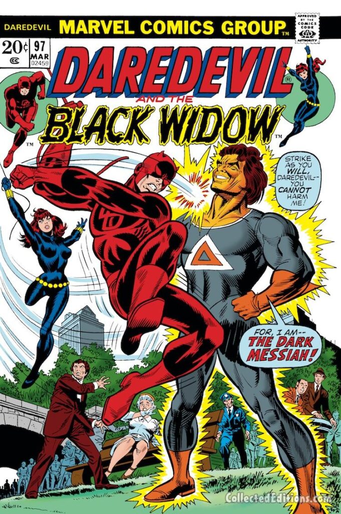 Daredevil #97 cover; pencils, Gil Kane; inks, Frank Giacoia; Dark Messiah, Black Widow