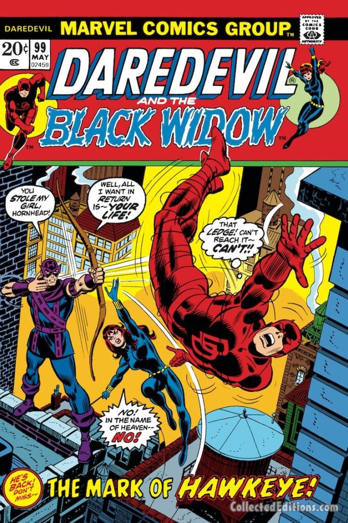 Daredevil #99 cover; pencils and inks, John Romita Sr.; Hawkeye, Black Widow, Avengers