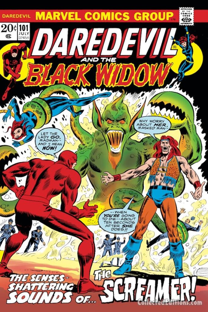 Daredevil #101 cover; pencils, Rich Buckler; inks, Mike Esposito; alterations, John Romita Sr.; Angar the Screamer. Black Widow