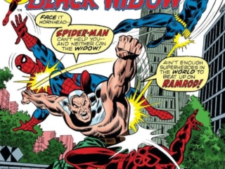 Daredevil #103 cover; pencils, Don Heck; inks, John Romita Sr.; Ramrod, Black Widow, Spider-Man