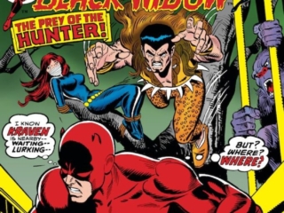 Daredevil #104 cover; pencils, Gil Kane; inks, Frank Giacoia; Kraven the Hunter, Black Widow
