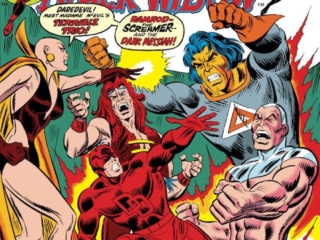 Daredevil #105 cover; pencils, John Romita Sr.; inks, Mike Esposito; Terrible Trio, Ramrod, Dark Messiah, Angar the Screamer, Moondragon, Madame Evil