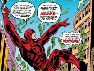 Daredevil #109 cover; pencils, Gil Kane; inks, Frank Giacoia; alterations, John Romita Sr.; Nekra, Black Widow