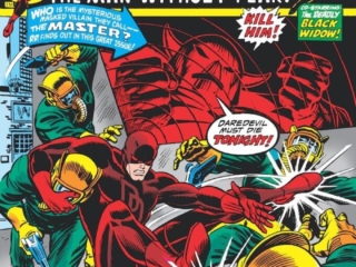 Daredevil #110 cover; pencils, uncredited; inks, John Romita Sr.; The Master, Black Widow